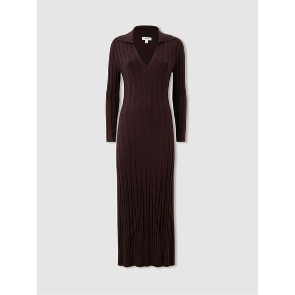 Reiss Women's Burgundy Wool Blend Winnie Knitted Polo Midi Dress Size Large NWOT - Picture 1 of 12